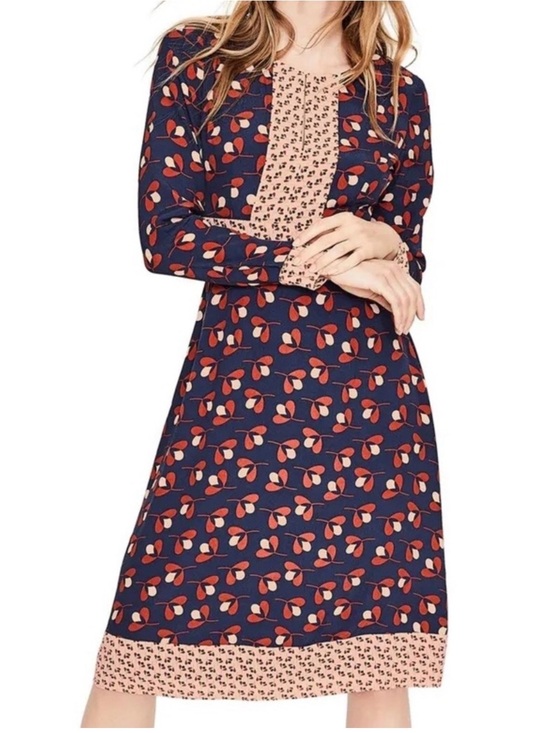Boden Dresses & Skirts - Boden Daisy Conker Midi Dress Floral Print Clover Geo Long Sleeve A-Line